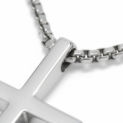 Christian Cross Necklace Mens - Platinum - Texture Close Up