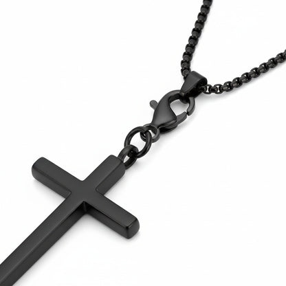 Christian Cross Necklace Mens - Black Rhodium - Fabric Detail