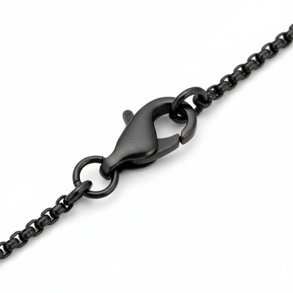 Christian Cross Necklace Mens - Black Rhodium - Texture Close Up
