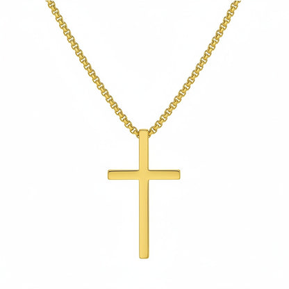 Christian Cross Necklace Mens - Gold - Front View