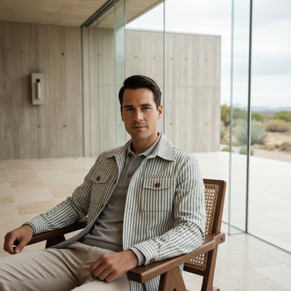 Cotton Safari Jacket - Sage Stripe - Side Profile