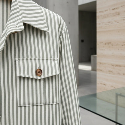 Cotton Safari Jacket - Sage Stripe - Back View