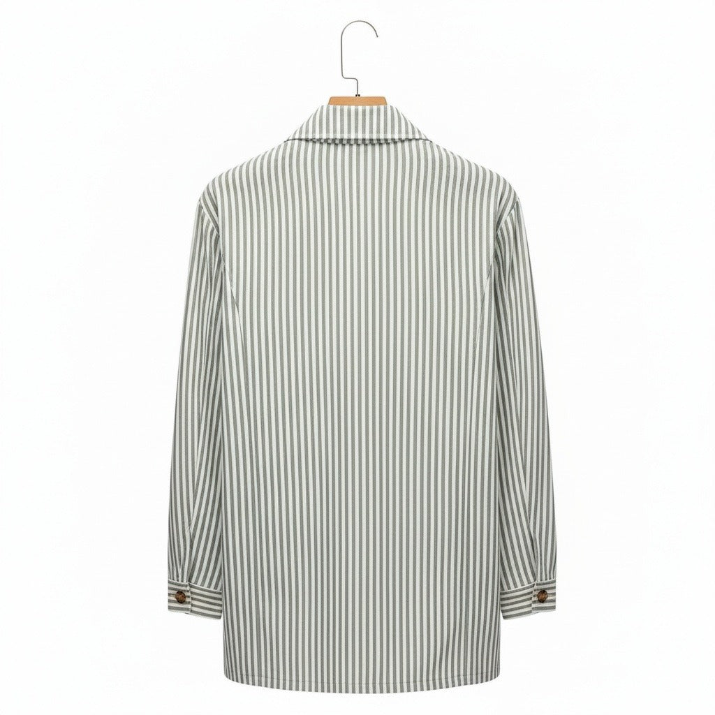 Cotton Safari Jacket - Sage Stripe - Fabric Detail