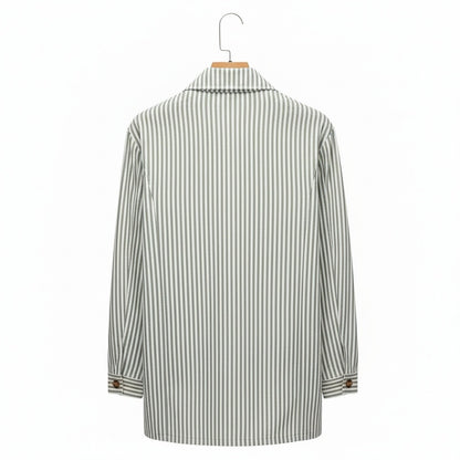 Cotton Safari Jacket - Sage Stripe - Fabric Detail