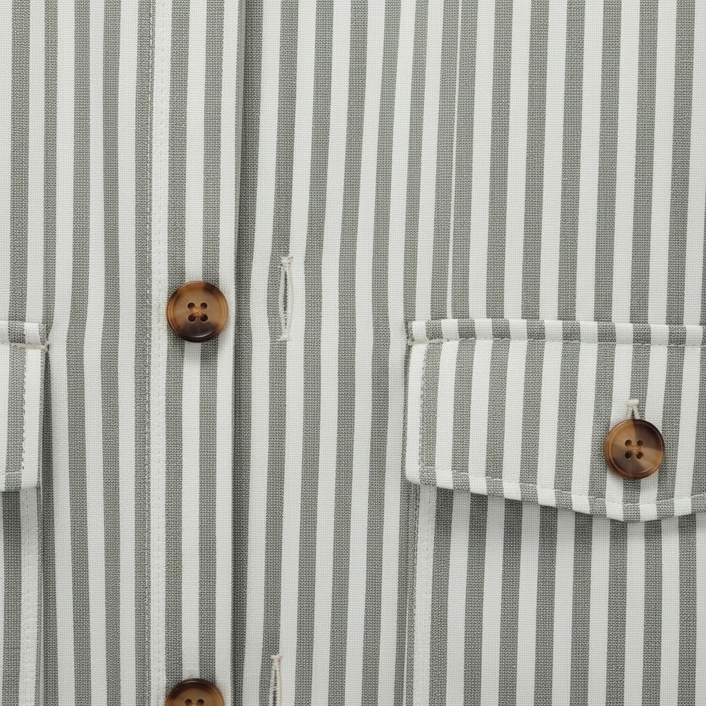 Cotton Safari Jacket - Sage Stripe - Texture Close Up