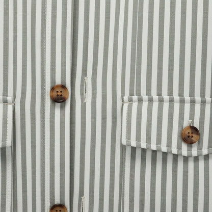 Cotton Safari Jacket - Sage Stripe - Texture Close Up