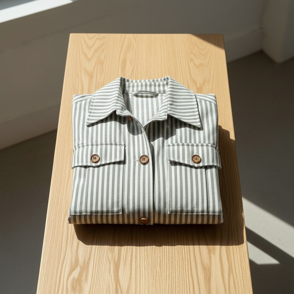 Cotton Safari Jacket - Sage Stripe - Lifestyle Inspiration