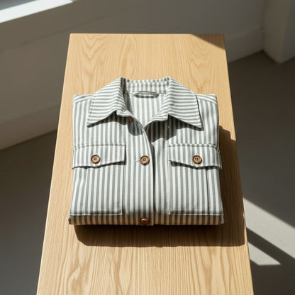 Cotton Safari Jacket - Sage Stripe - Lifestyle Inspiration