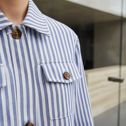 Cotton Safari Jacket - Blue Stripe - Back View