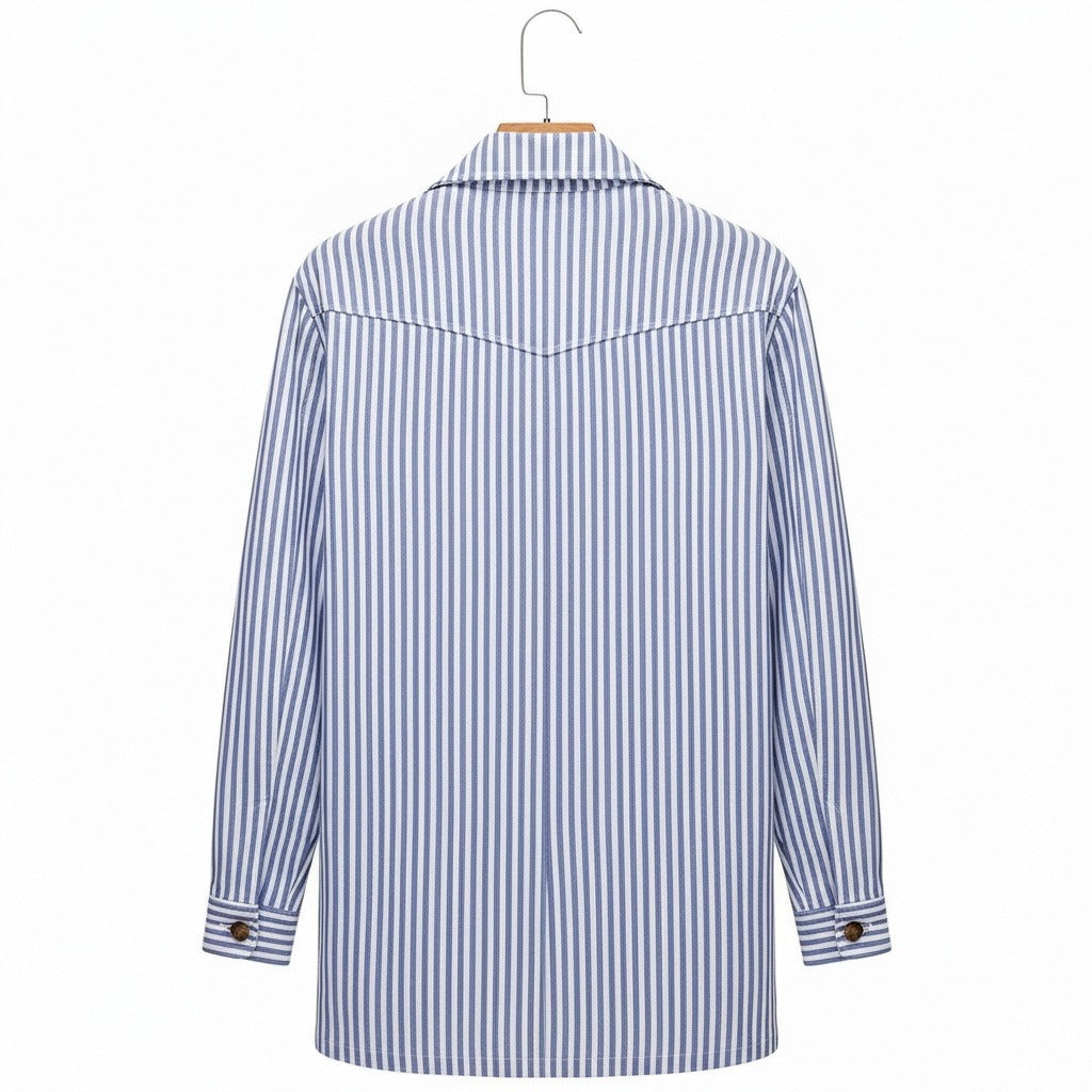 Cotton Safari Jacket - Blue Stripe - Fabric Detail