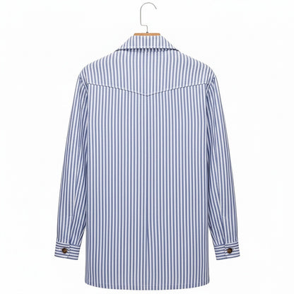 Cotton Safari Jacket - Blue Stripe - Fabric Detail