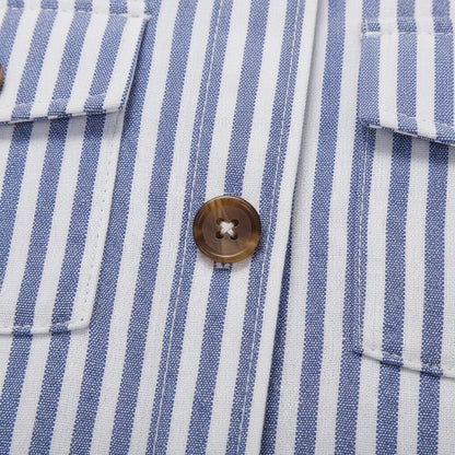 Cotton Safari Jacket - Blue Stripe - Texture Close Up