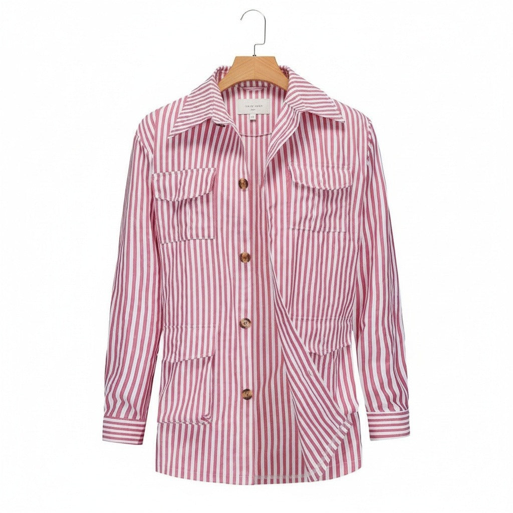 Cotton Safari Jacket - Rose Stripe - Front View