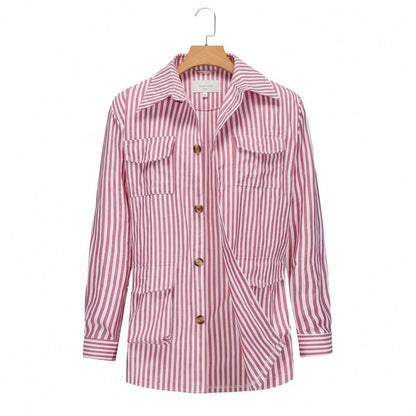 Cotton Safari Jacket - Rose Stripe - Front View