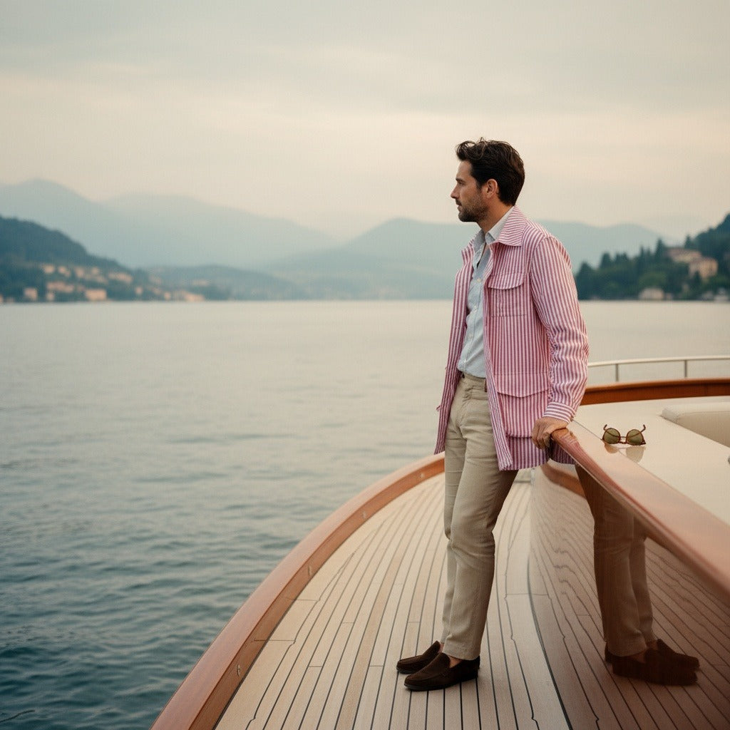 Cotton Safari Jacket - Rose Stripe - Angled Shot