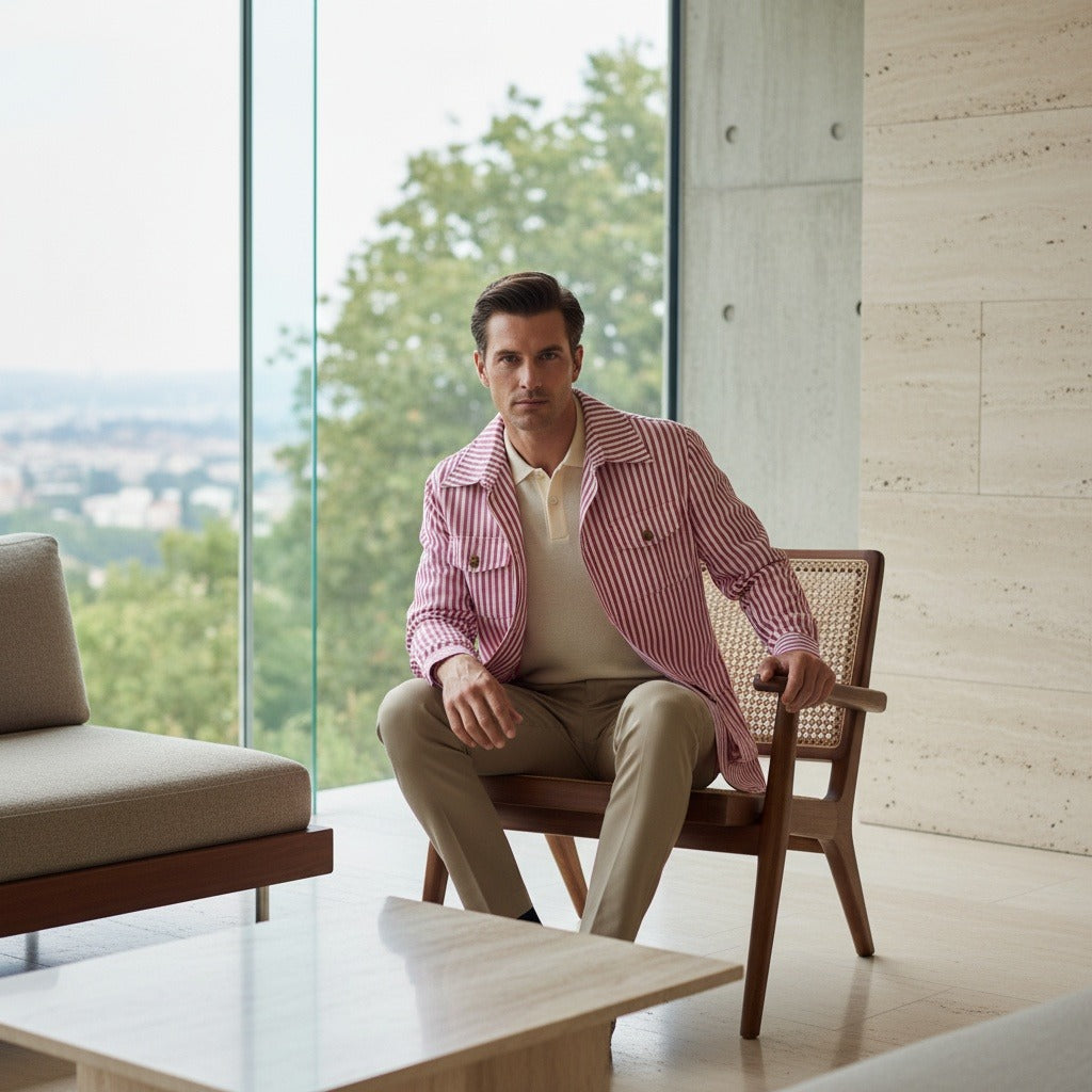 Cotton Safari Jacket - Rose Stripe - Side Profile