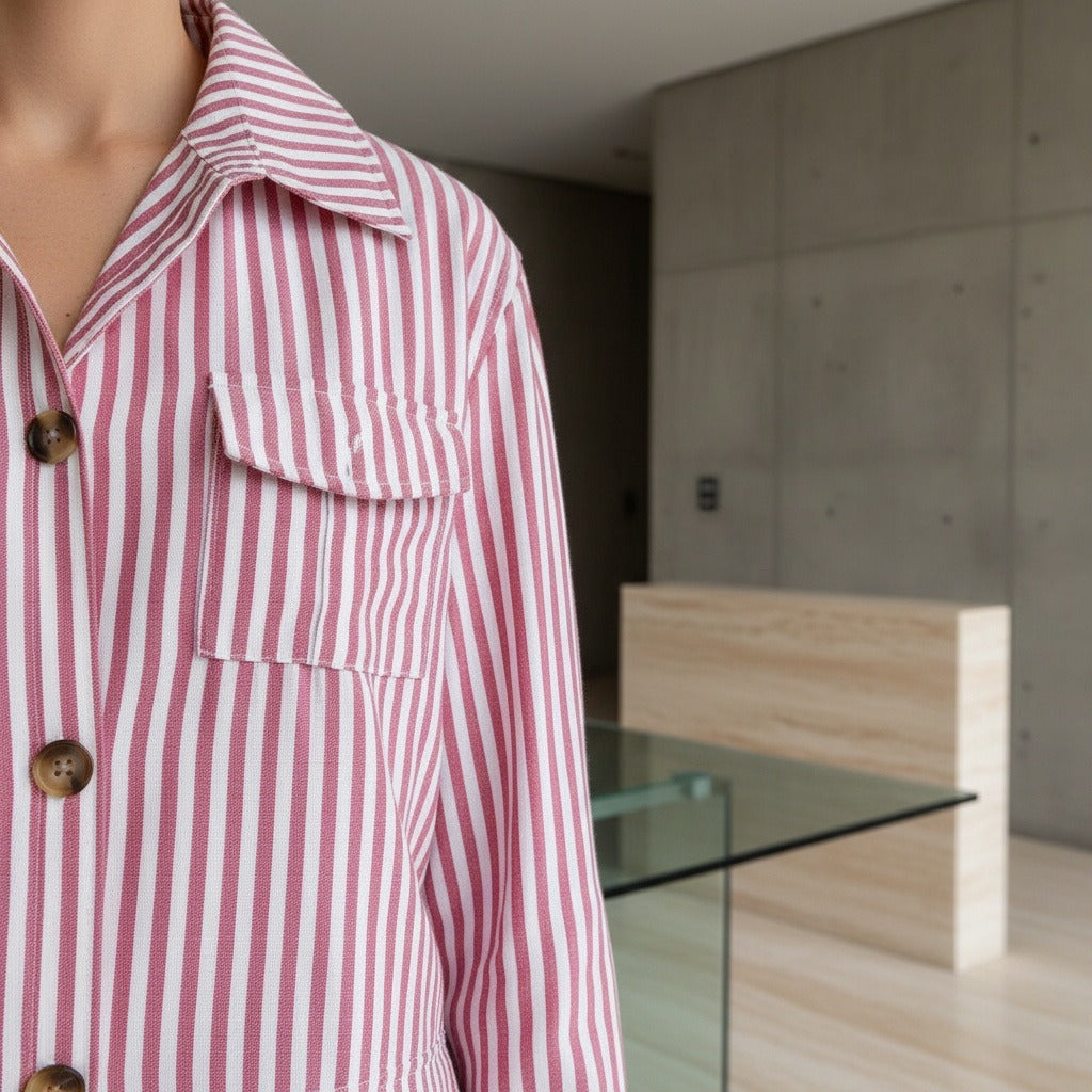 Cotton Safari Jacket - Rose Stripe - Back View