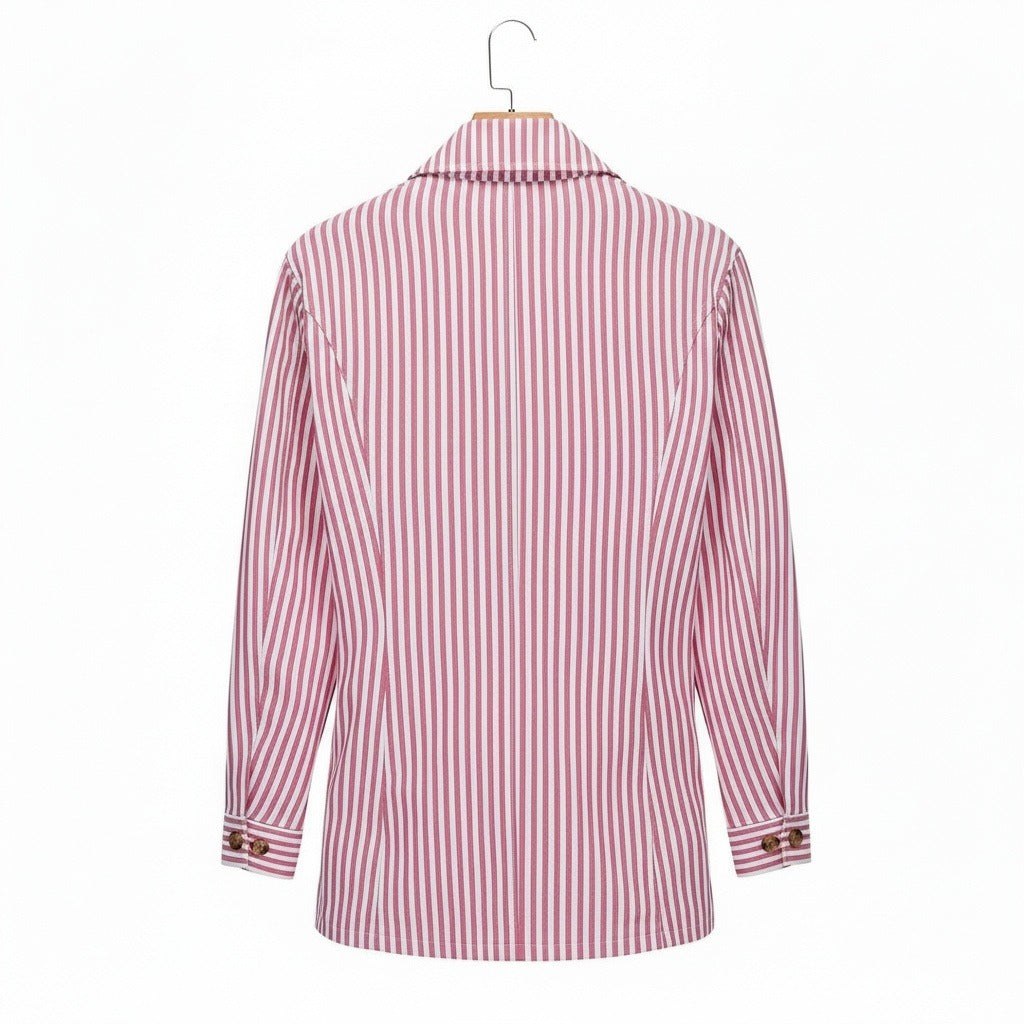 Cotton Safari Jacket - Rose Stripe - Fabric Detail