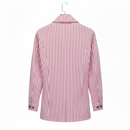 Cotton Safari Jacket - Rose Stripe - Fabric Detail