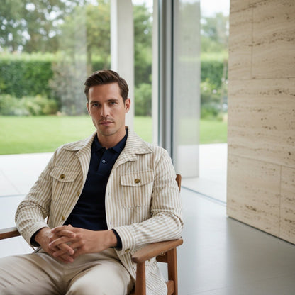 Cotton Safari Jacket - Khaki Stripe - Side Profile