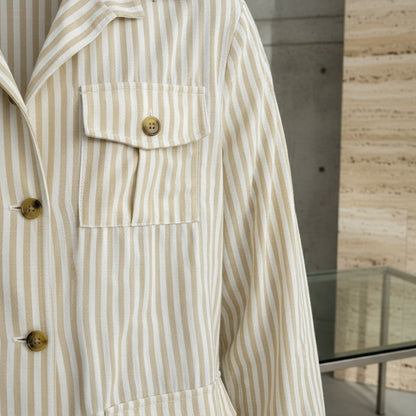Cotton Safari Jacket - Khaki Stripe - Back View