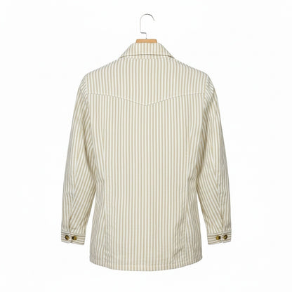 Cotton Safari Jacket - Khaki Stripe - Fabric Detail
