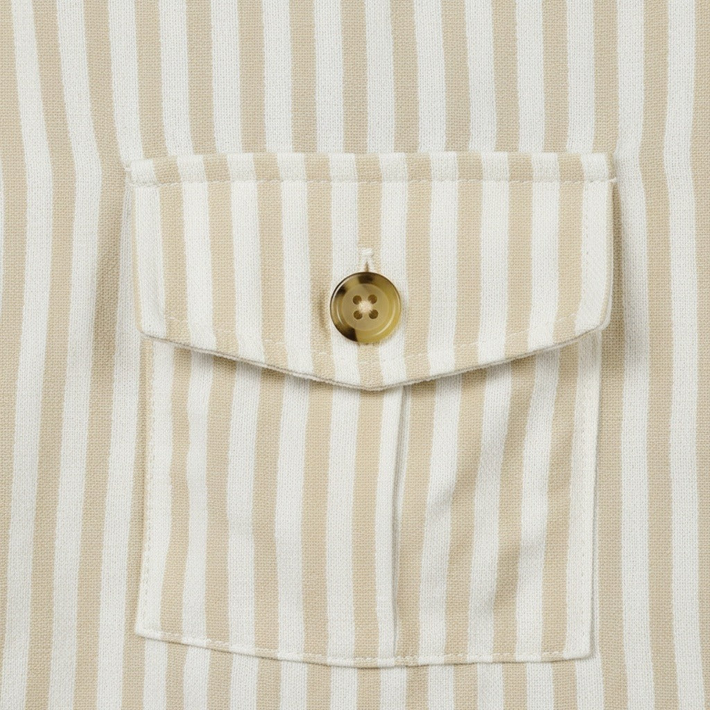 Cotton Safari Jacket - Khaki Stripe - Texture Close Up