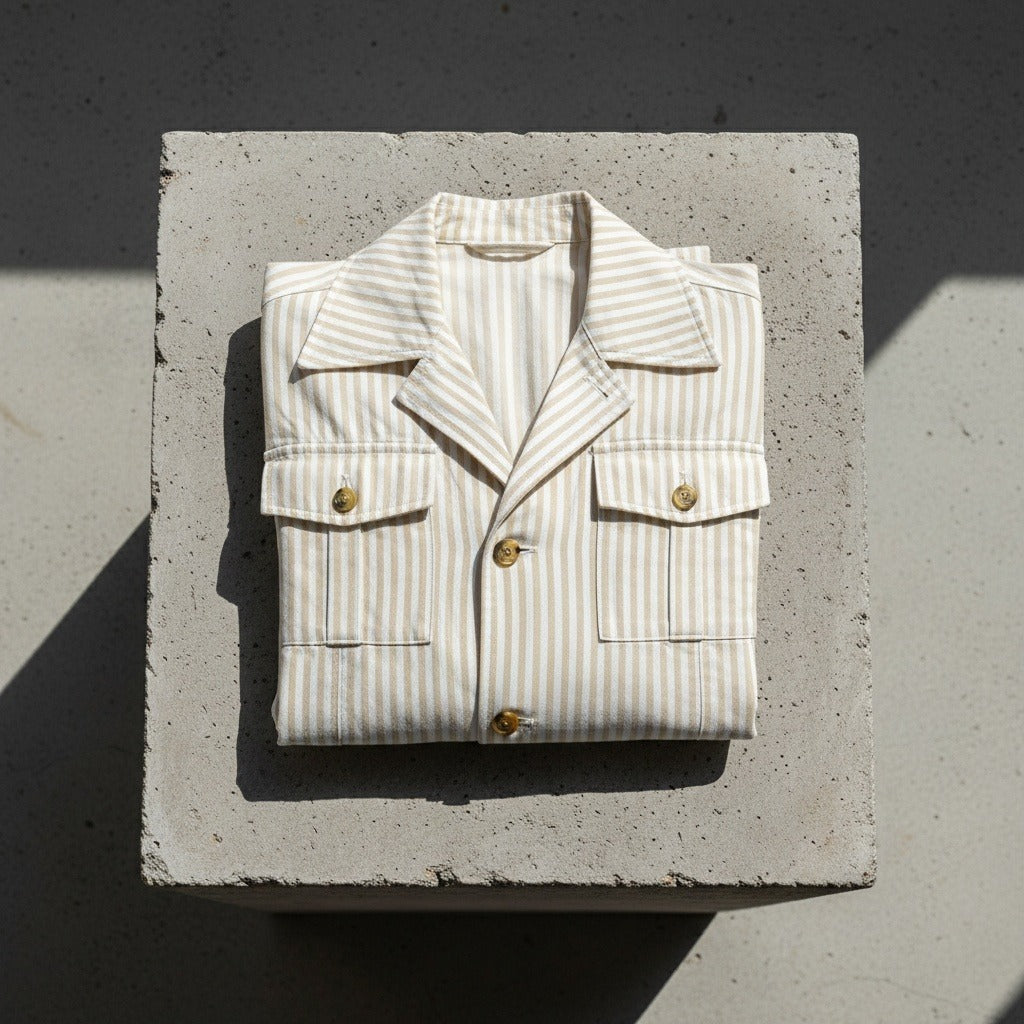 Cotton Safari Jacket - Khaki Stripe - Lifestyle Inspiration