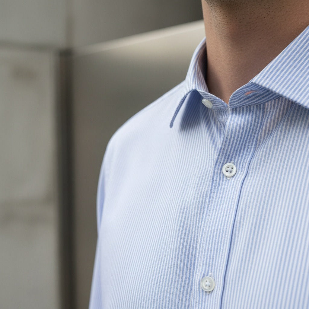 Cotton Shirt for Men Formal - Powder Blue - Back View