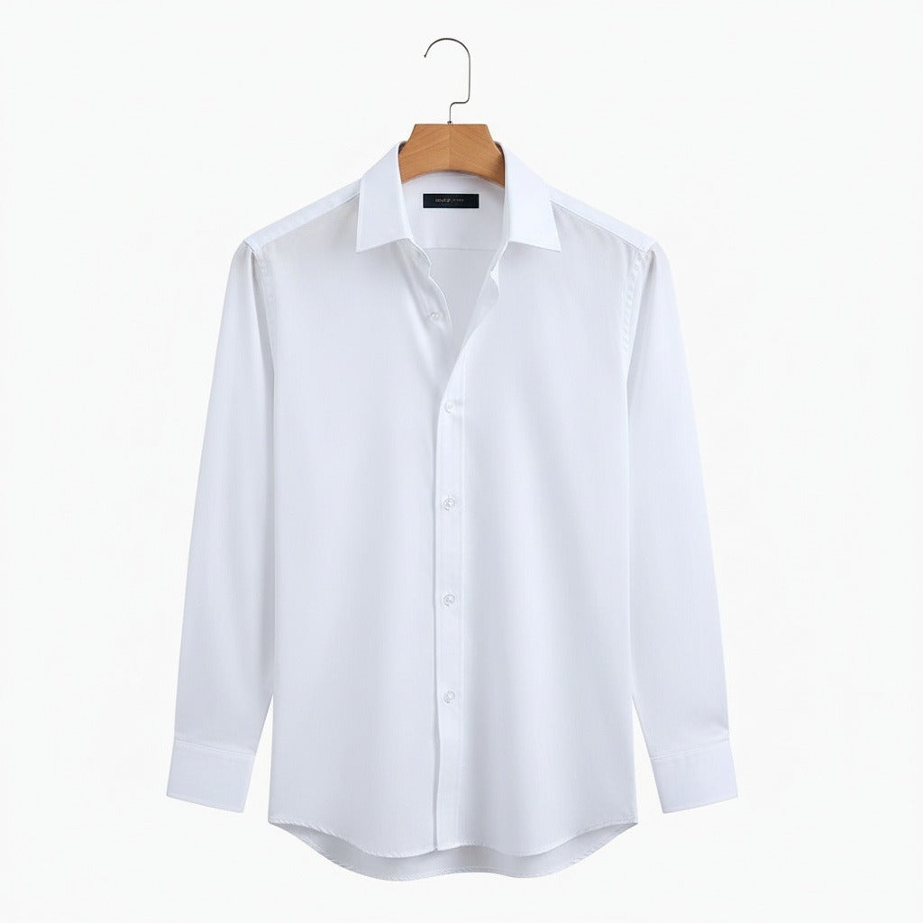 Cotton Shirt for Men Formal - Bright White - Front View
