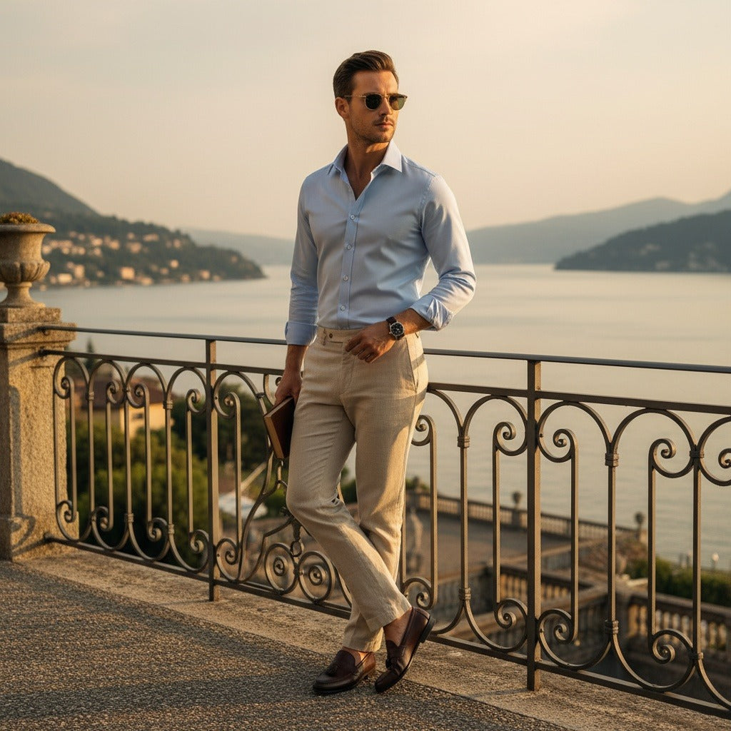 Cotton Shirt for Men Formal - Sky Blue - Angled Shot