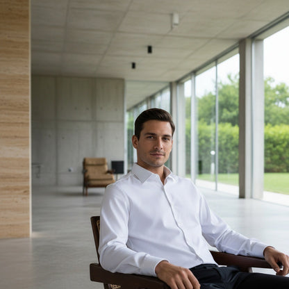 Cotton Shirt for Men Formal - Classic White - Side Profile