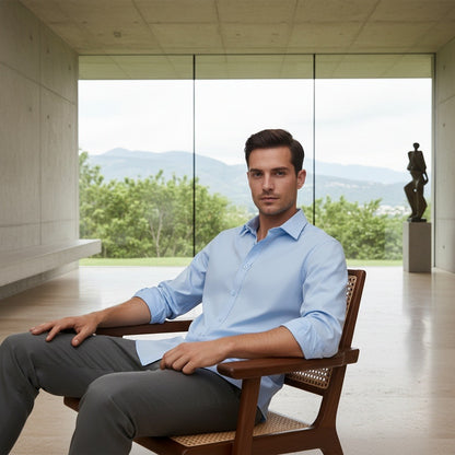 Cotton Shirt for Men Formal - Sky Blue - Side Profile