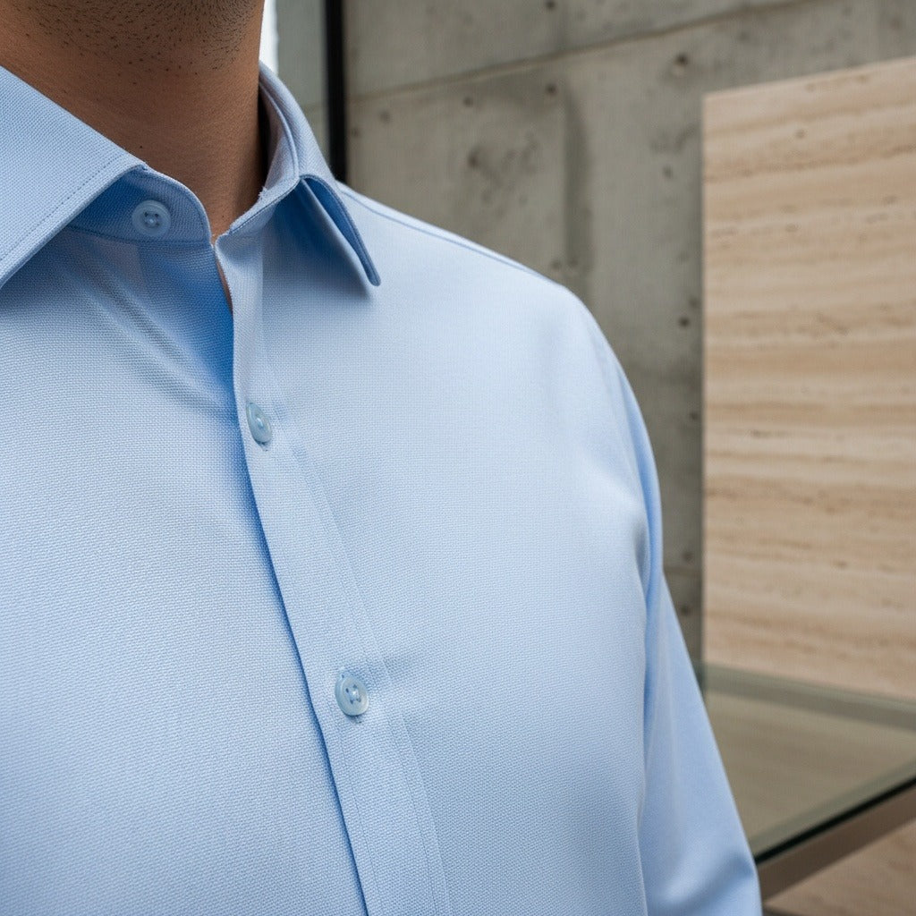 Cotton Shirt for Men Formal - Sky Blue - Back View