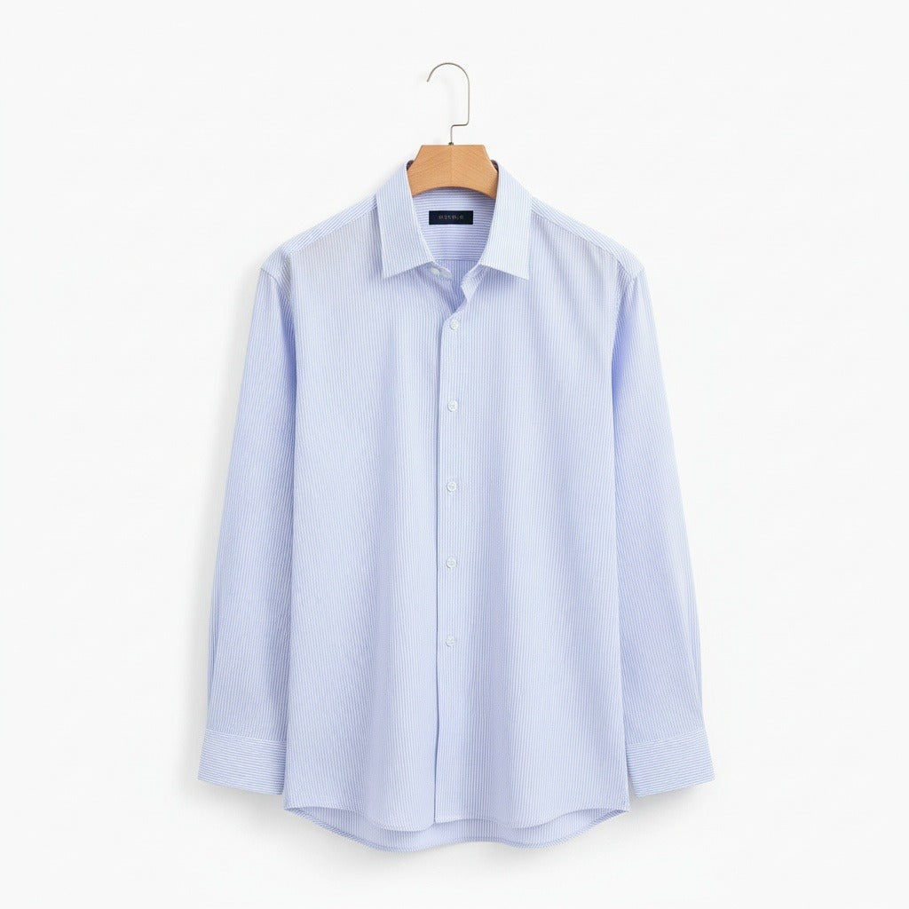 Cotton Shirt for Men Formal - Powder Blue - Front View