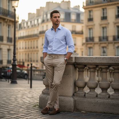 Cotton Shirt for Men Formal - Powder Blue - Angled Shot