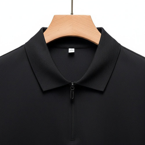 Cotton Zip Polo - Black - Front View