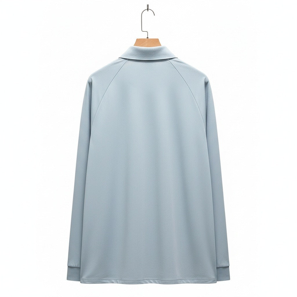 Cotton Zip Polo - Powder Blue - Fabric Detail