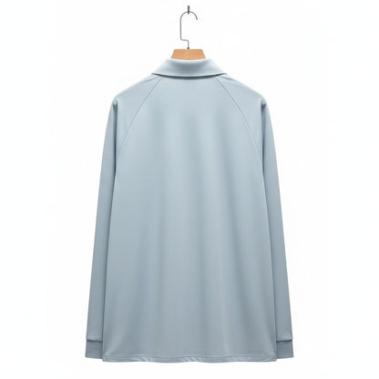 Cotton Zip Polo - Powder Blue - Fabric Detail