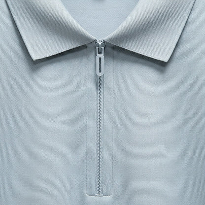 Cotton Zip Polo - Powder Blue - Texture Close Up