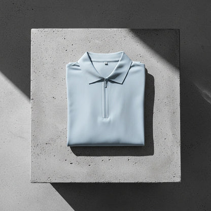Cotton Zip Polo - Powder Blue - Lifestyle Inspiration