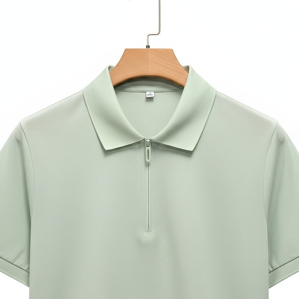 Cotton Zip Polo - Mint Green - Front View