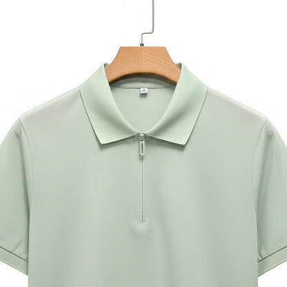 Cotton Zip Polo - Mint Green - Front View