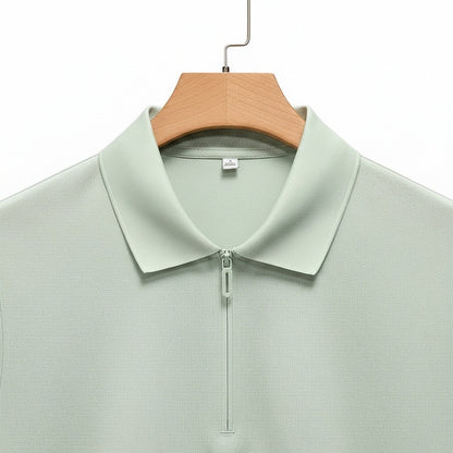 Cotton Zip Polo - Mint Green - Texture Close Up