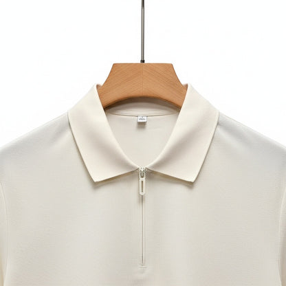 Cotton Zip Polo - Cream - Front View