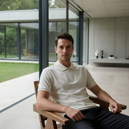 Cotton Zip Polo - Cream - Side Profile