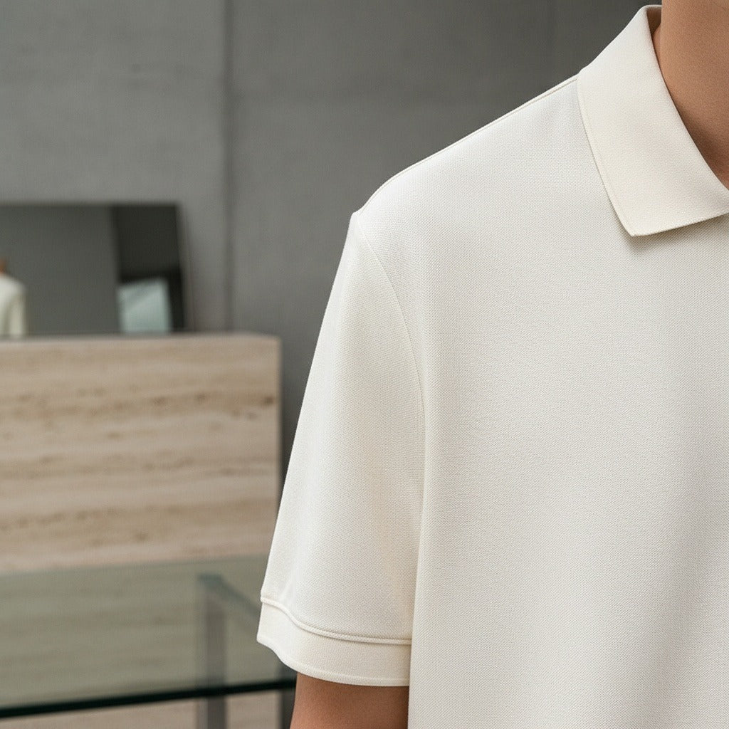 Cotton Zip Polo - Cream - Back View