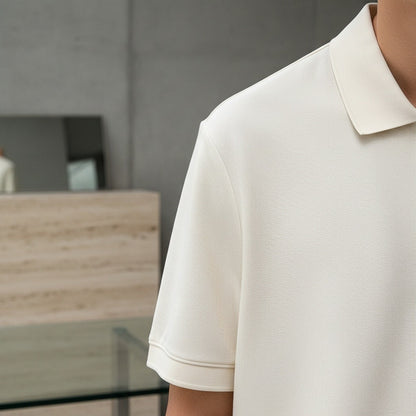 Cotton Zip Polo - Cream - Back View