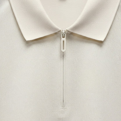 Cotton Zip Polo - Cream - Texture Close Up