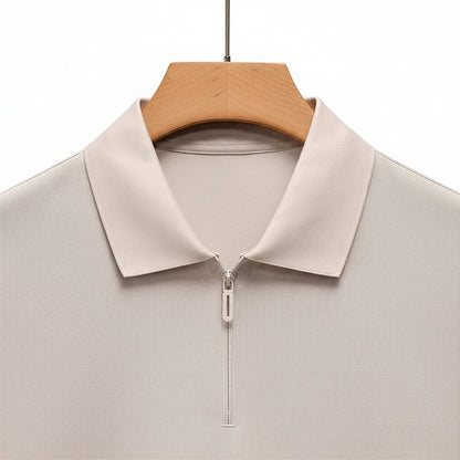 Cotton Zip Polo - Stone - Front View